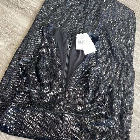 Aidan Mattox Womens Metallic V-Neck Formal Dress - Picture 2 of 3